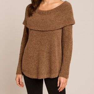 Anthropologie Moth Women's Brown Chenille Lucerne Cowl Neck Swing Sweater - Medi